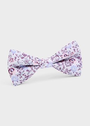 Noeud papillon blanc à motif fleuri violet, rose, gris et lilas, 551