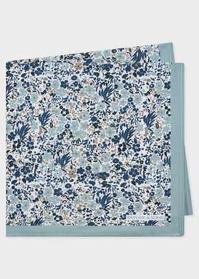 Pochette blanche à motif fleuri vert d'eau, bleu et beige, 551