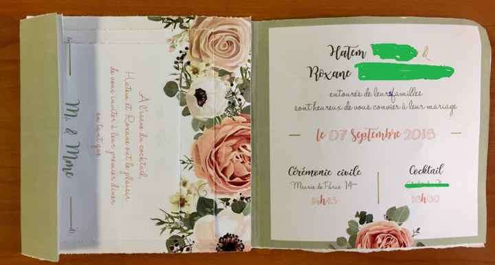 intérieur du faire part avec les 3 cartons à gauche