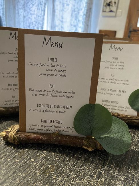 Les menus pour les tables inviter 1