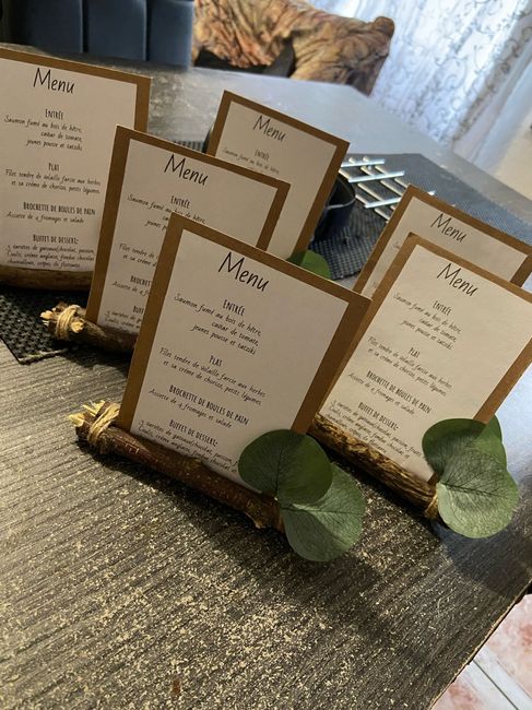 Les menus pour les tables inviter 2