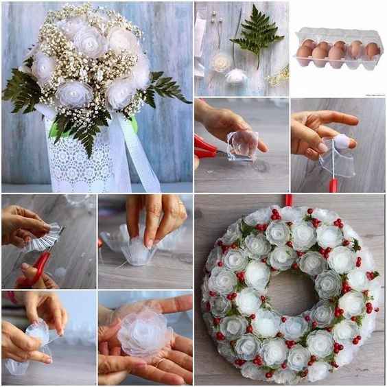 9. La couronne de fleurs en boite d'oeufs en plastique