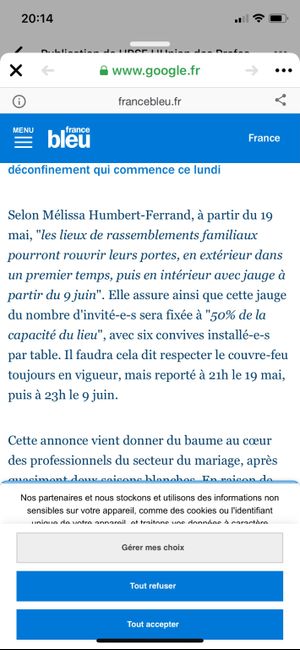 upse : mariage ok à partir du 19/05/21 - 2