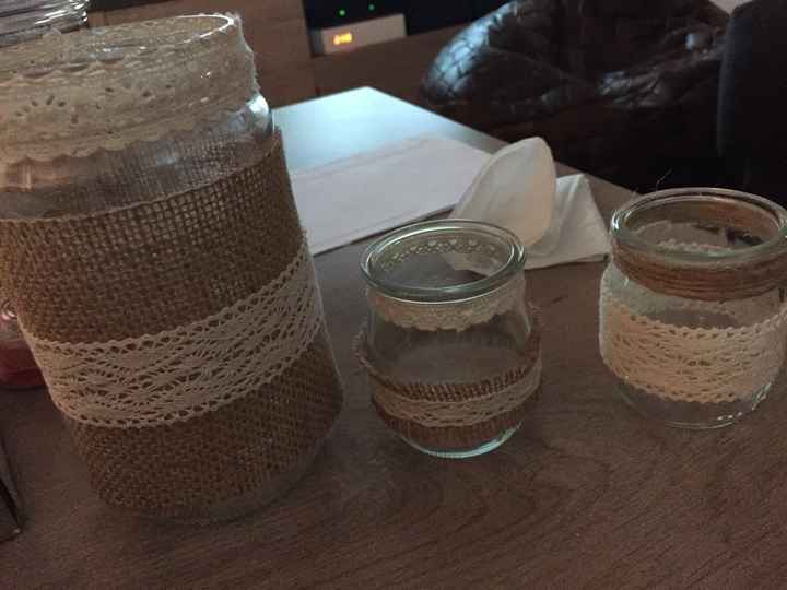 Pot en verre jute et dentelle - 1