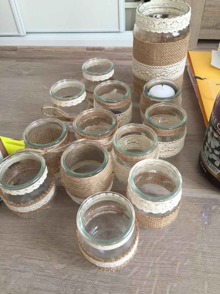 Pot en verre jute et dentelle - 1