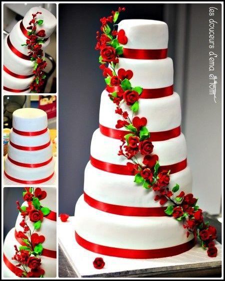 wedding cake blanc et rouge