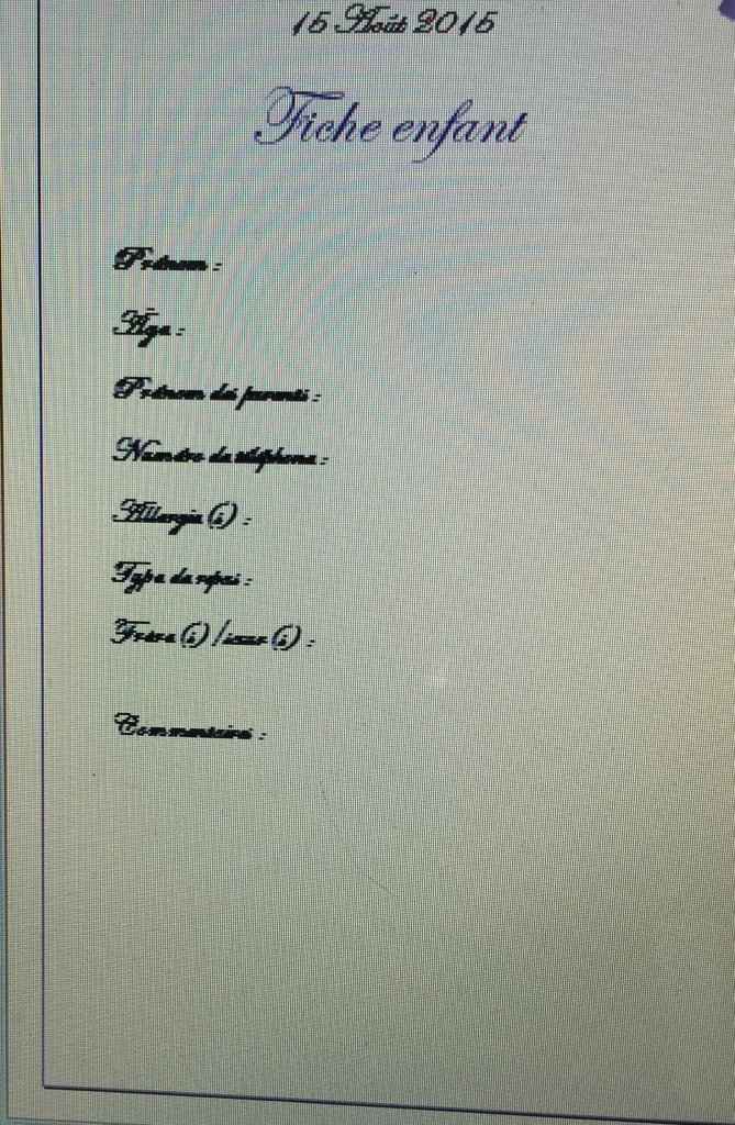 La fiche enfants - 1