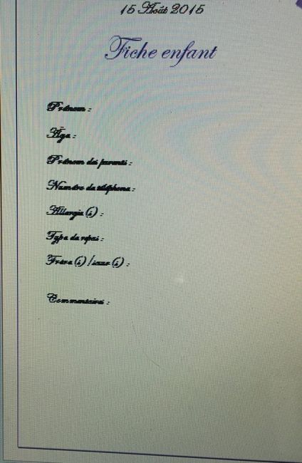 La fiche enfants - 1