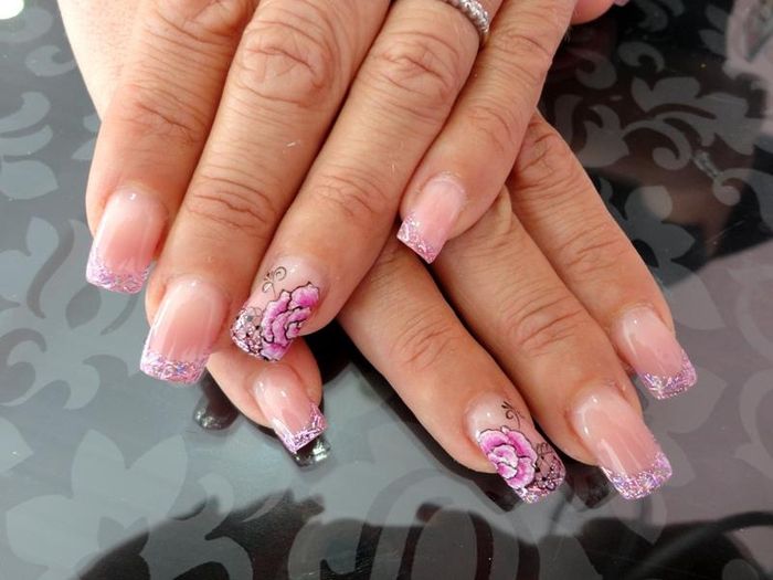 Pose gel french bling bling et rose en peinture
