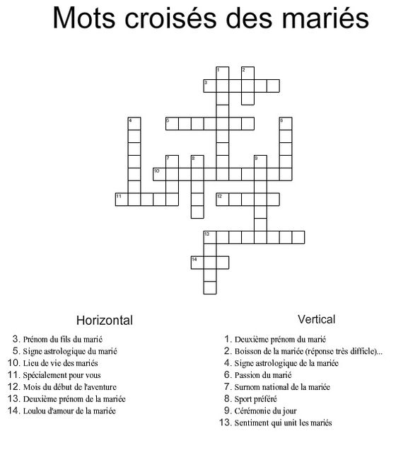 Mots croisés des mariés