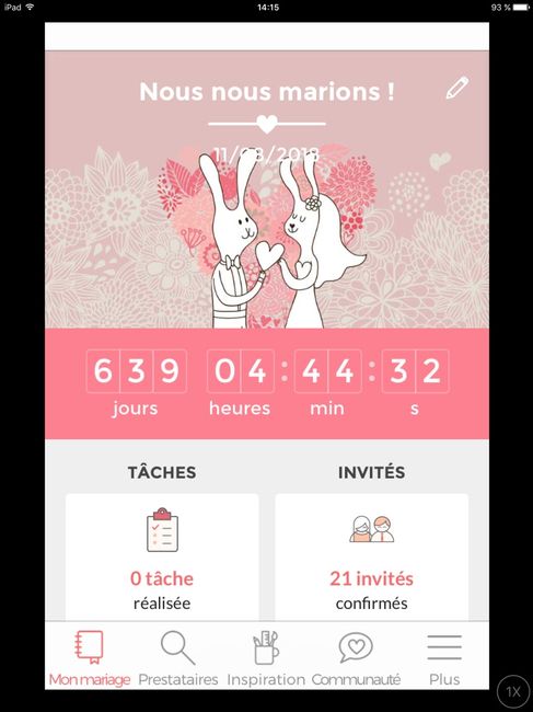 Ecrivez le nombre de jours qu'il reste avant votre mariage - 1