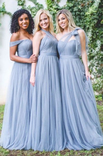 robe demoiselle d'honneur avec bretelle convertible en tulle