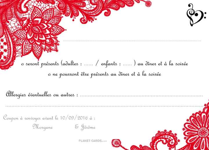 Coupon réponse pour le dîner (surement imprimé par nous)