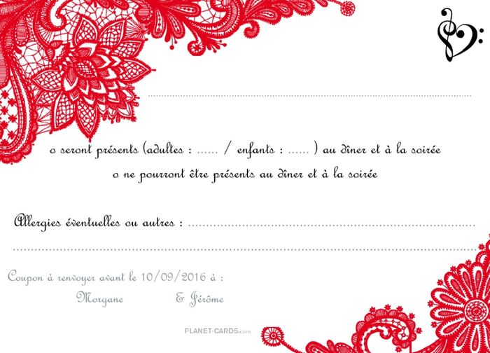 Coupon réponse pour le dîner (surement imprimé par nous)