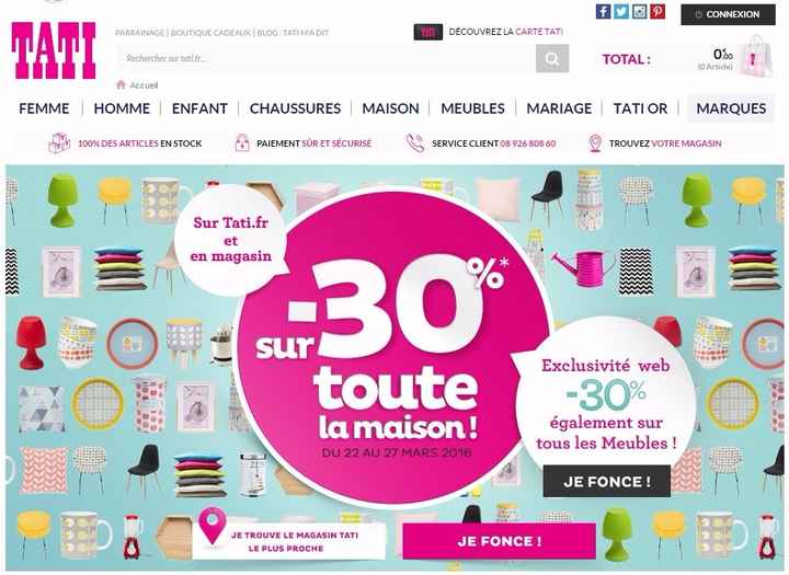 30 % sur tous les articles "maison" donc la déco par exemple .... 