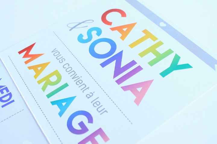 Inspiration mariage multicolore : les faire parts - 1