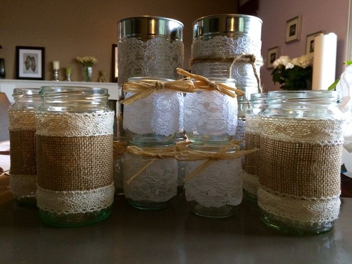 Pot en verre jute et dentelle - 1