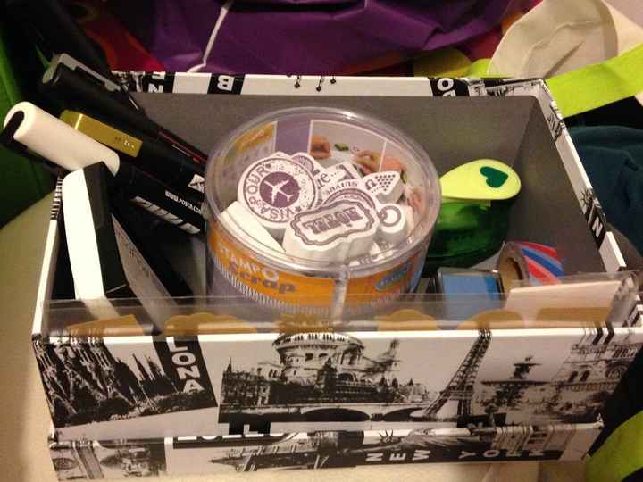 La petite boîte "villes du monde" avec le matériel pour que nos invités laissent libre court à leur 