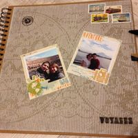 Le livre d'or , en kraft bien sûr ! avec timbres vintage, polaroid voyage...