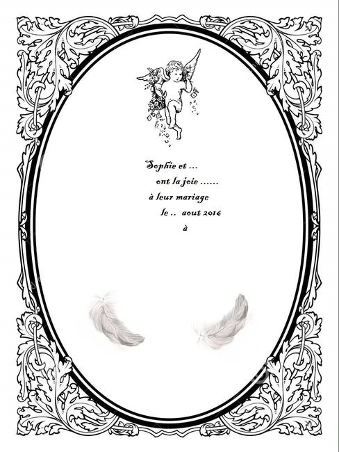 style faire part pour thème ange,plume et paillette