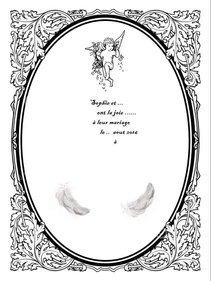 style faire part pour thème ange,plume et paillette