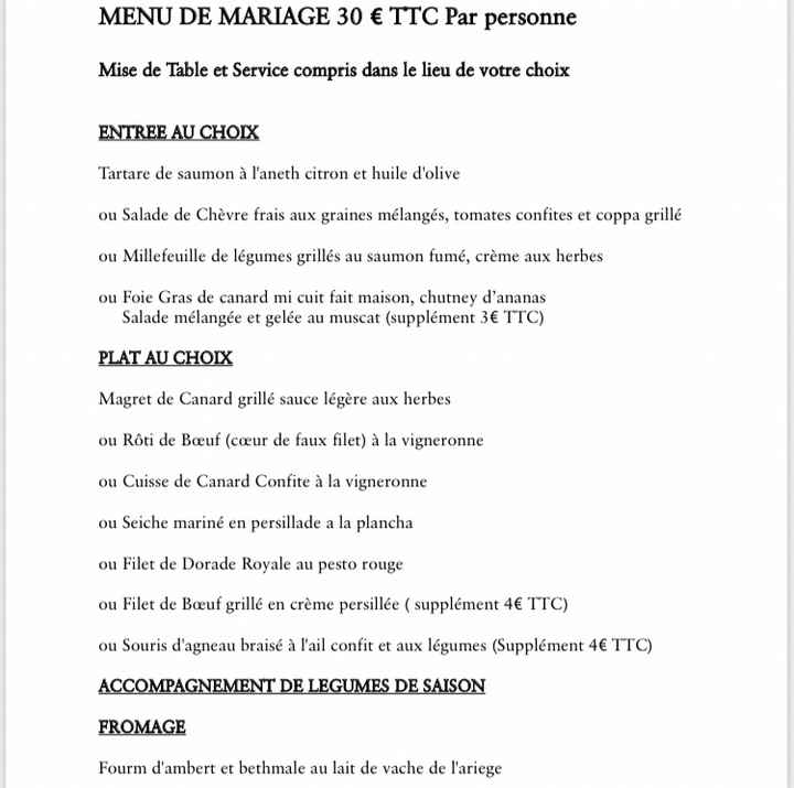 Prix traiteur - 2