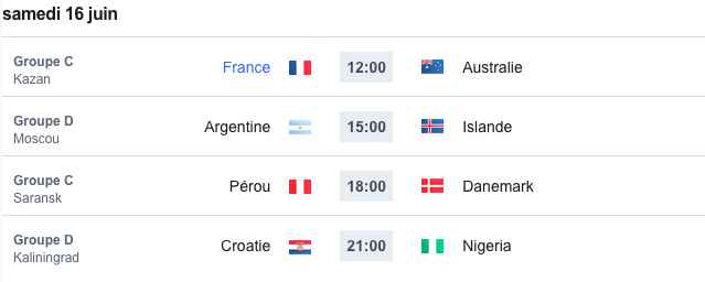 programme foot 16 juin
