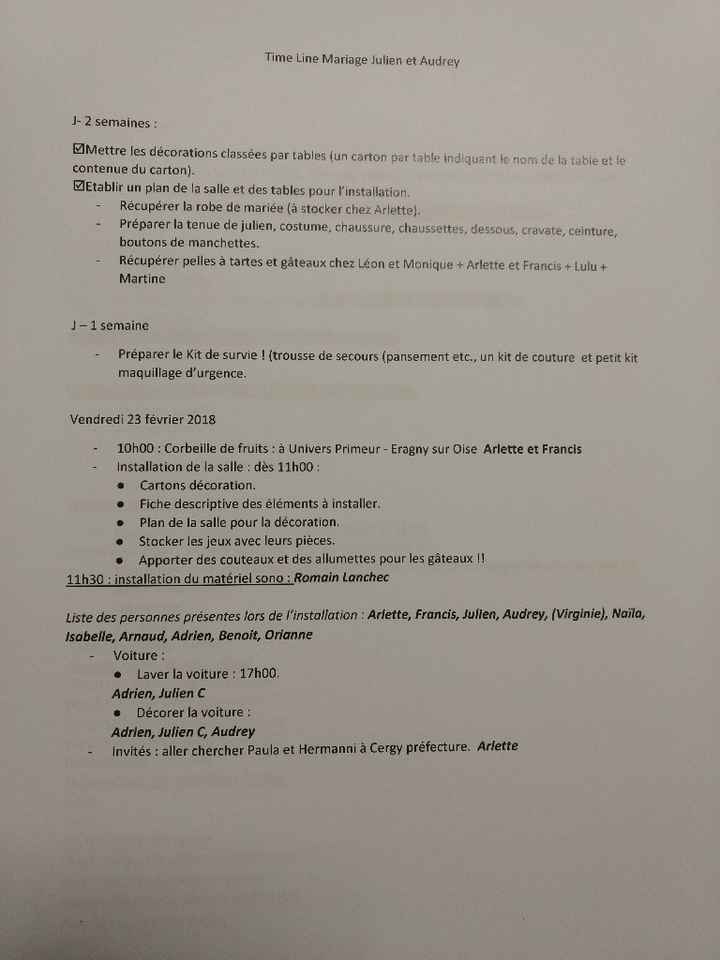  Mes documents d'organisation et logistique du jour j - 16