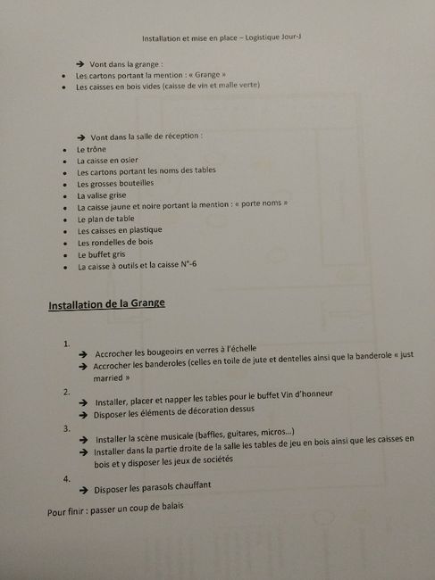 Mes documents d'organisation et logistique du jour j 8