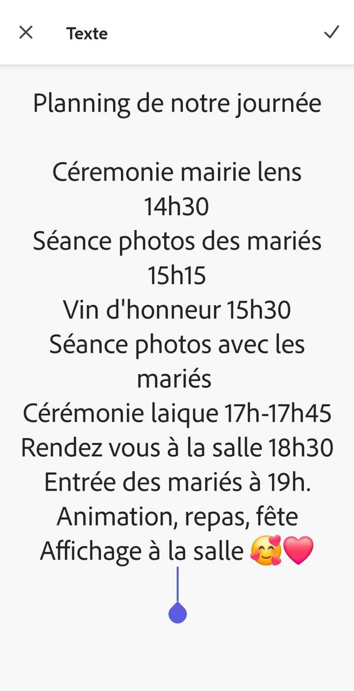 Planning journée mariage - 1