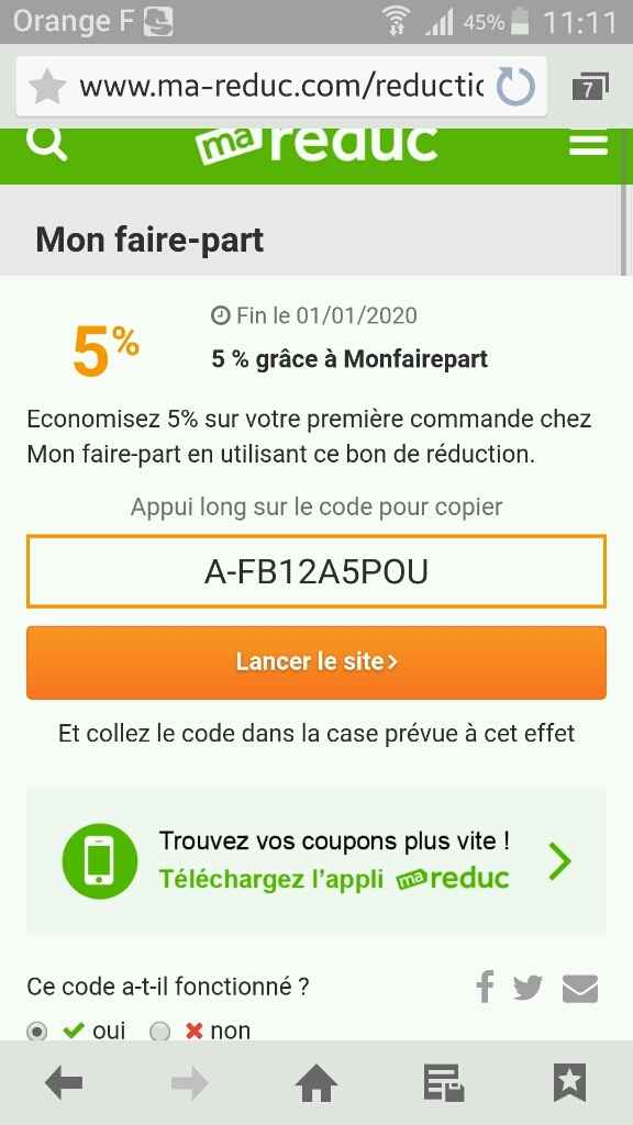 Code promo / réduction site faire part - 1