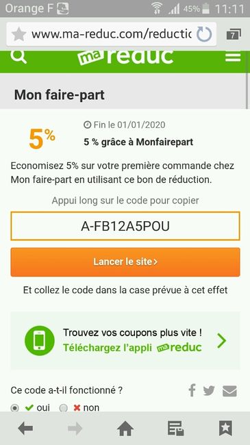 Code promo / réduction site faire part - 1
