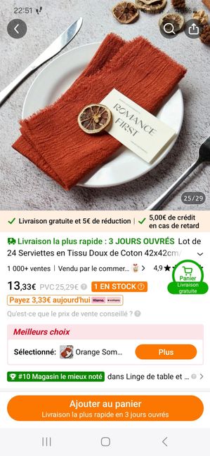 Serviette de table orange 3