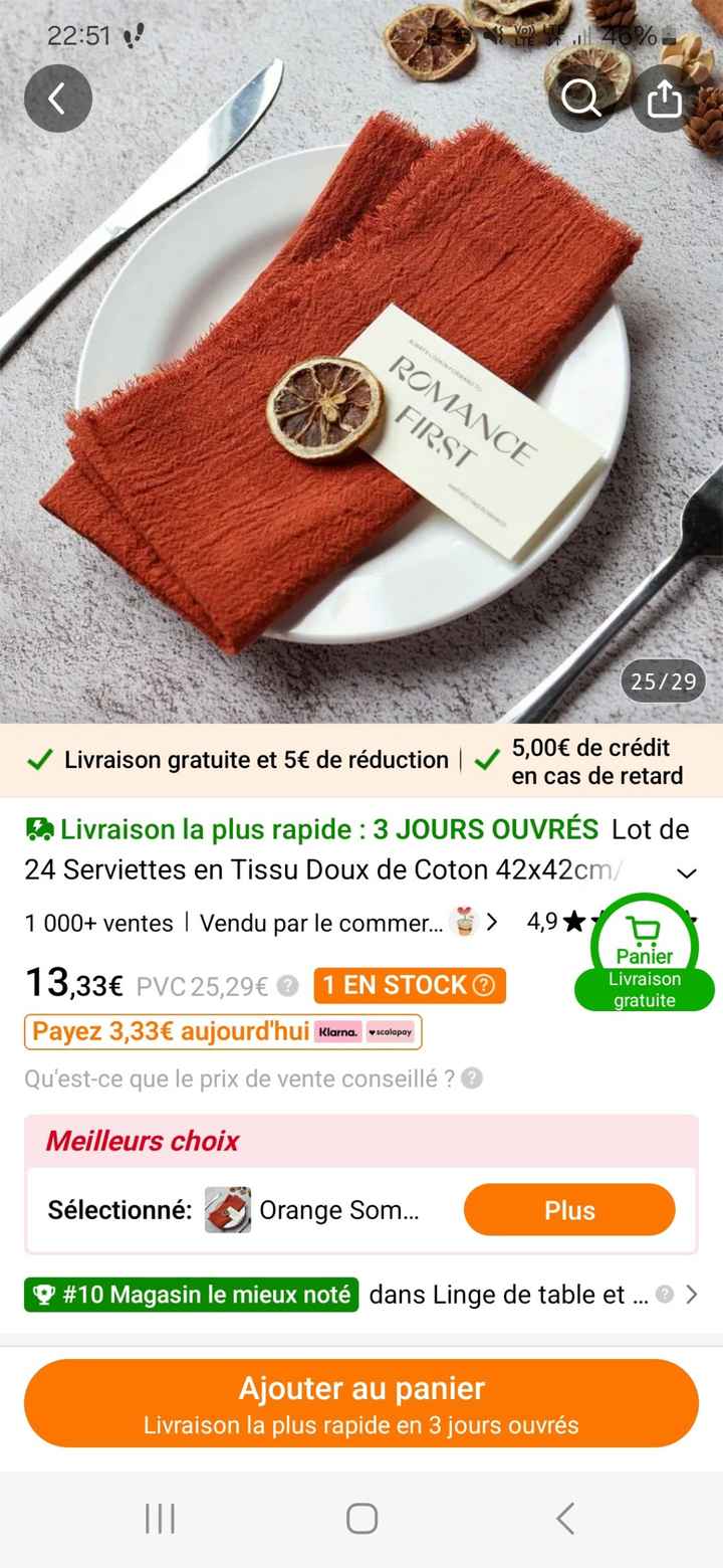 Serviette de table orange - 1