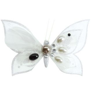 Lot de 4 papillons opéra blanc sur pince
