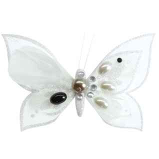 Lot de 4 papillons opéra blanc sur pince