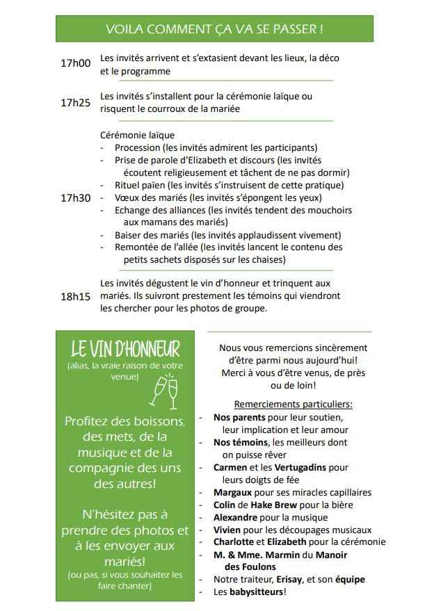 Programme de cérémonie laïque - 2