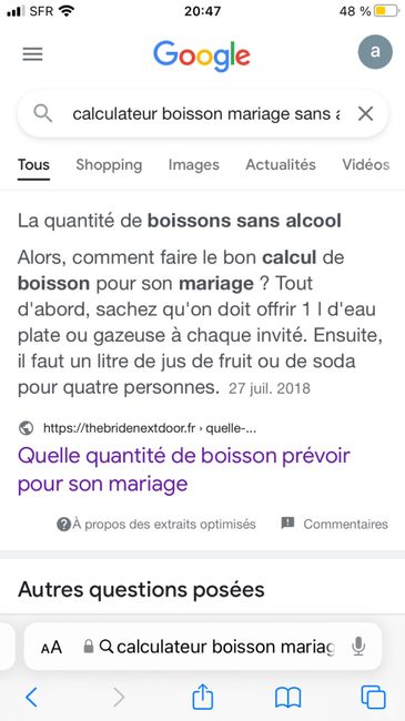 Quantité de soft pour la réception 1