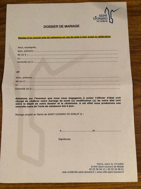 Dépôt dossier de mariage 1