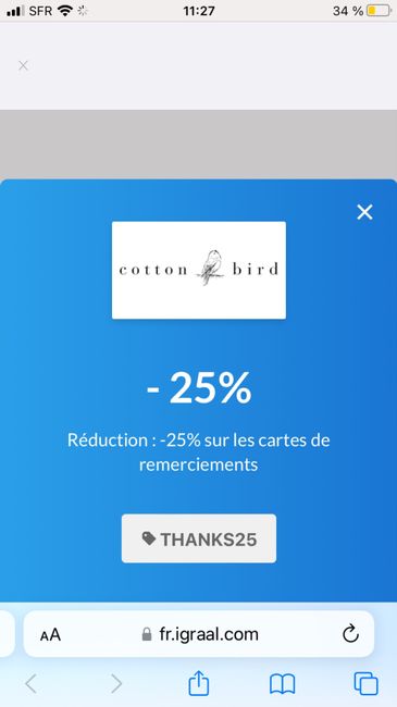 Code promo Cotton bird pour carte remerciements 2