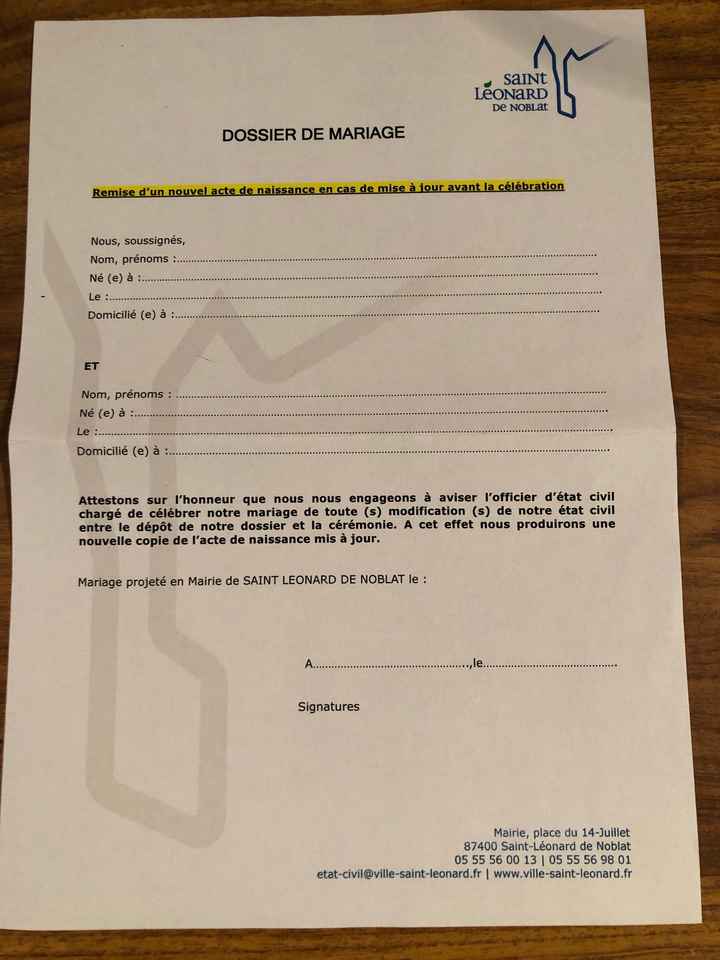 Dépôt dossier de mariage - 1