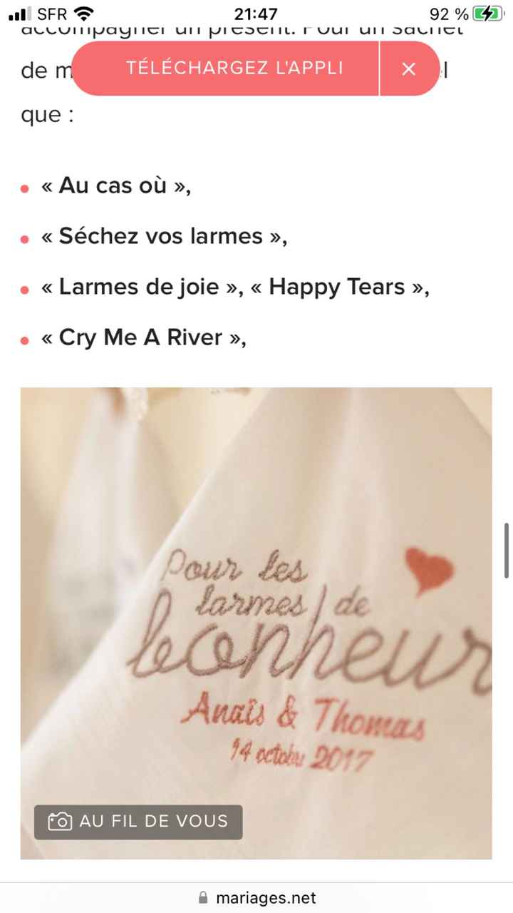 Mouchoirs jour j - 1