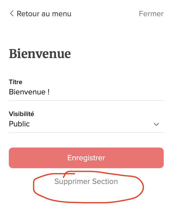 suprimer section dans menus - 1