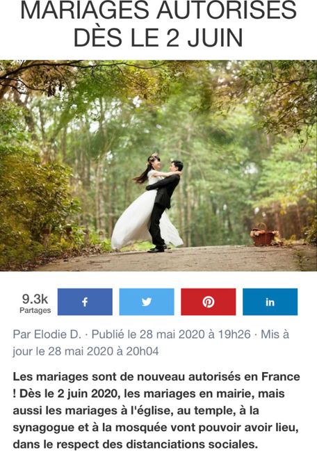 Mariage autorisé dès le 2 juin 2020 1