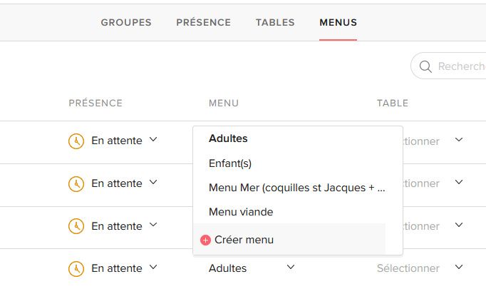 Modification des choix de menus 1