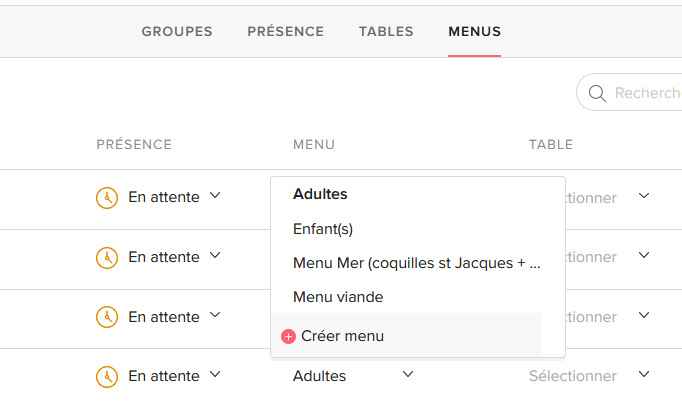 Modification des choix de menus - 1