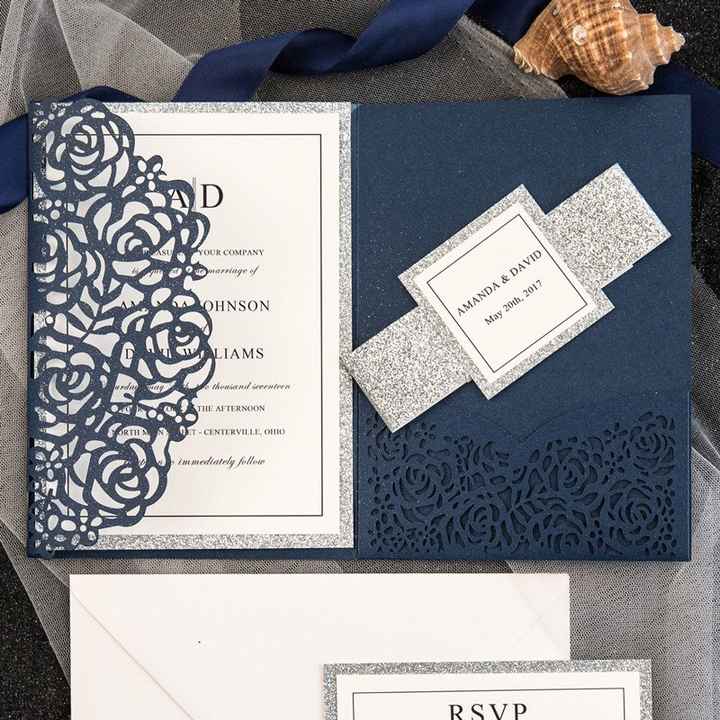 Faire-part bleu marine, blanc et argent - 2