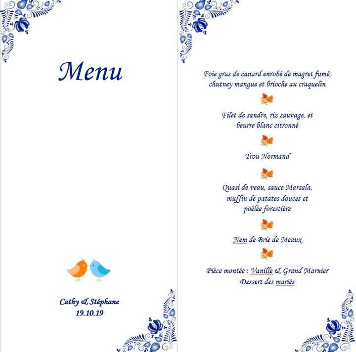 Menu recto verso