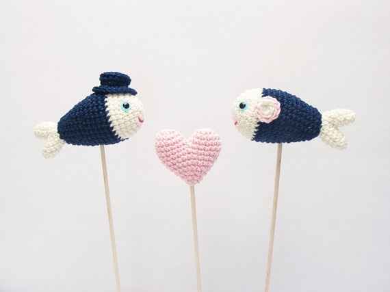 cake topper etsy poisson crochet