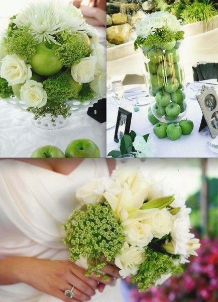 Décoration Pomme Verte et Rose Blanche